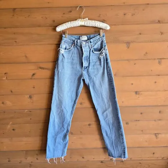 Agolde 90's Pinch Waist Ruminate 25 Raw Hem Distressed Button Fly Jean Denim - Picture 2 of 9